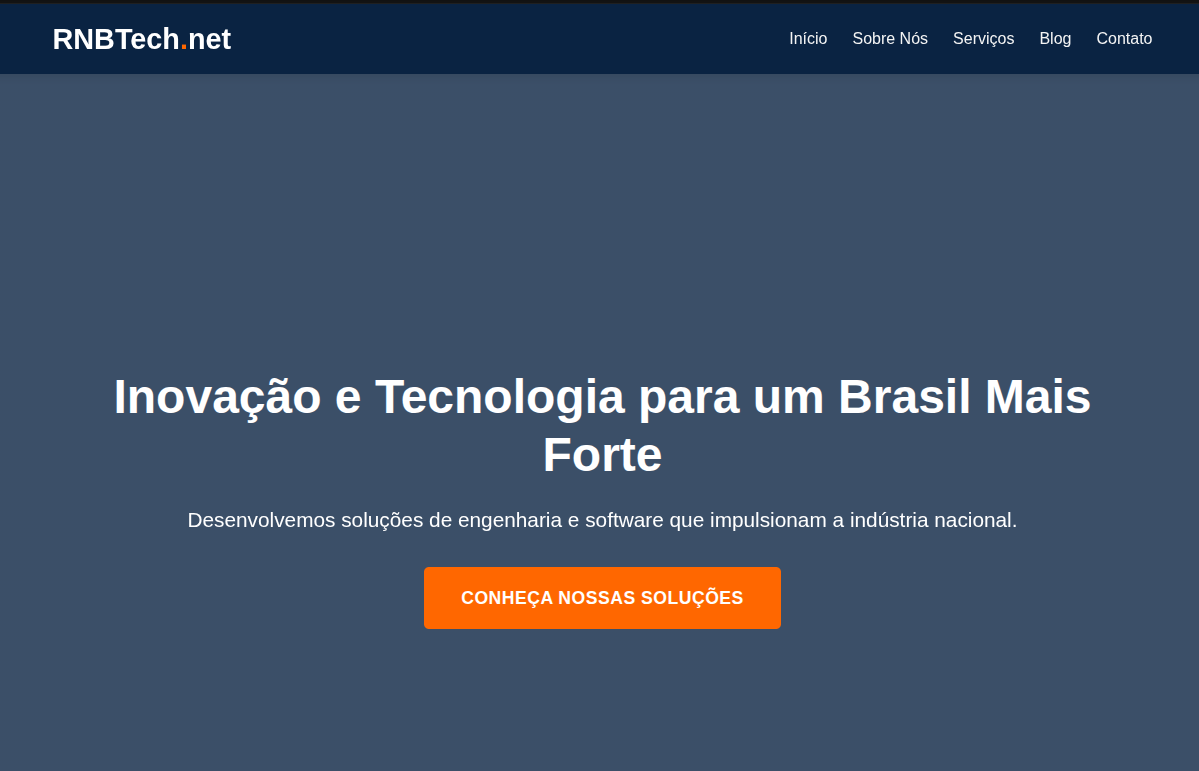 Homepage do site institucional da RNBTech.net.